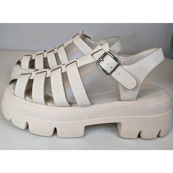 Chunky Platform Sandals Gladiator Straps Cream Sz 9.5 COUTGO Lug Sole 2.75"heel - Picture 1 of 8
